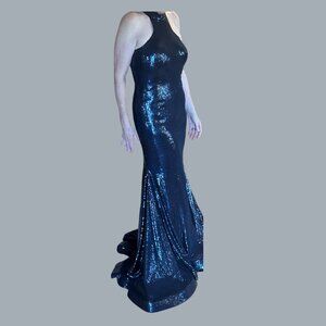 GORGEOUS Ava Presley Full Sequin Navy Prom Dress w Mermaid Hem sz 12